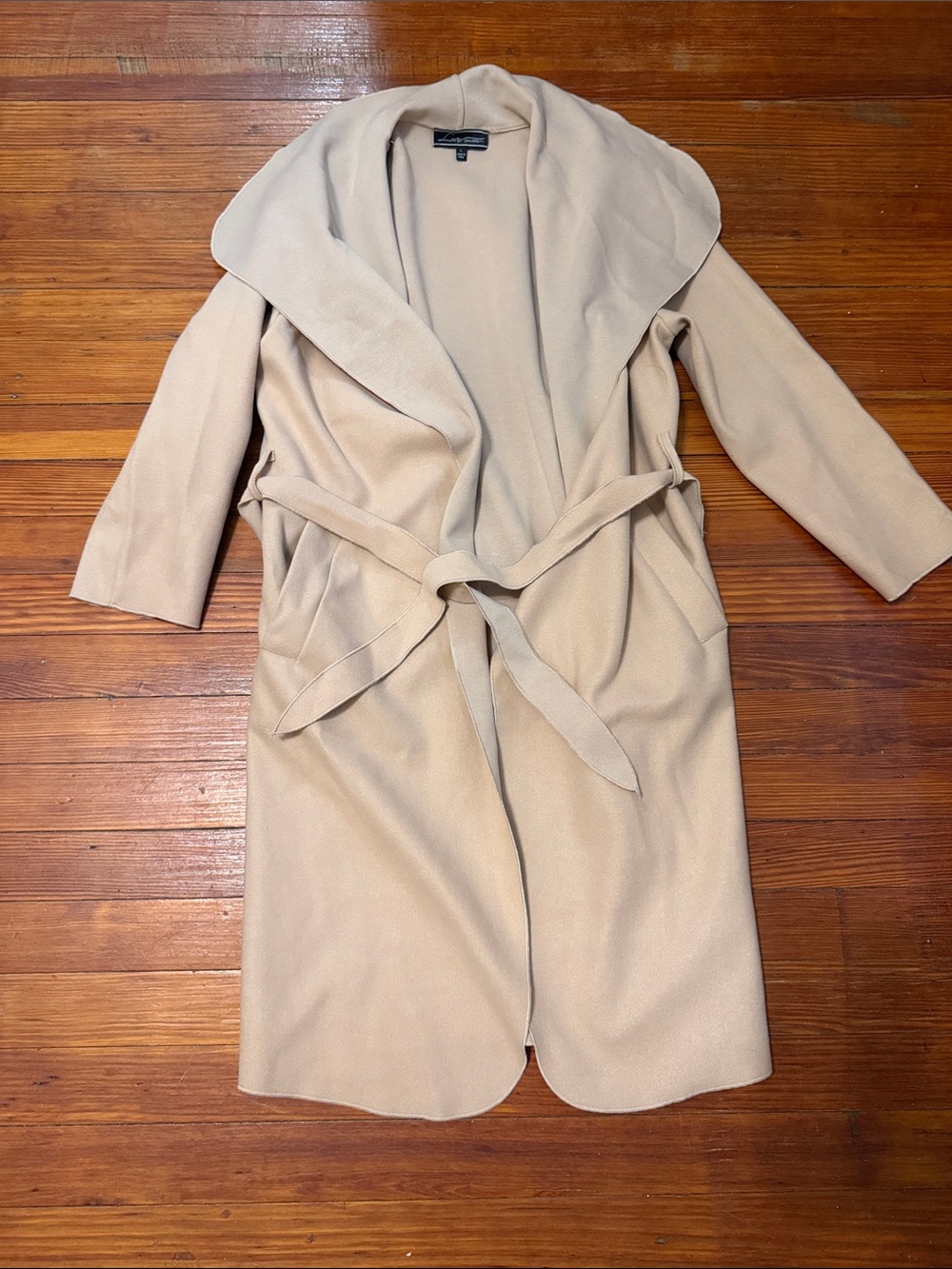 Women’s Light Beige Wrap Coat with Shawl Collar Size Large